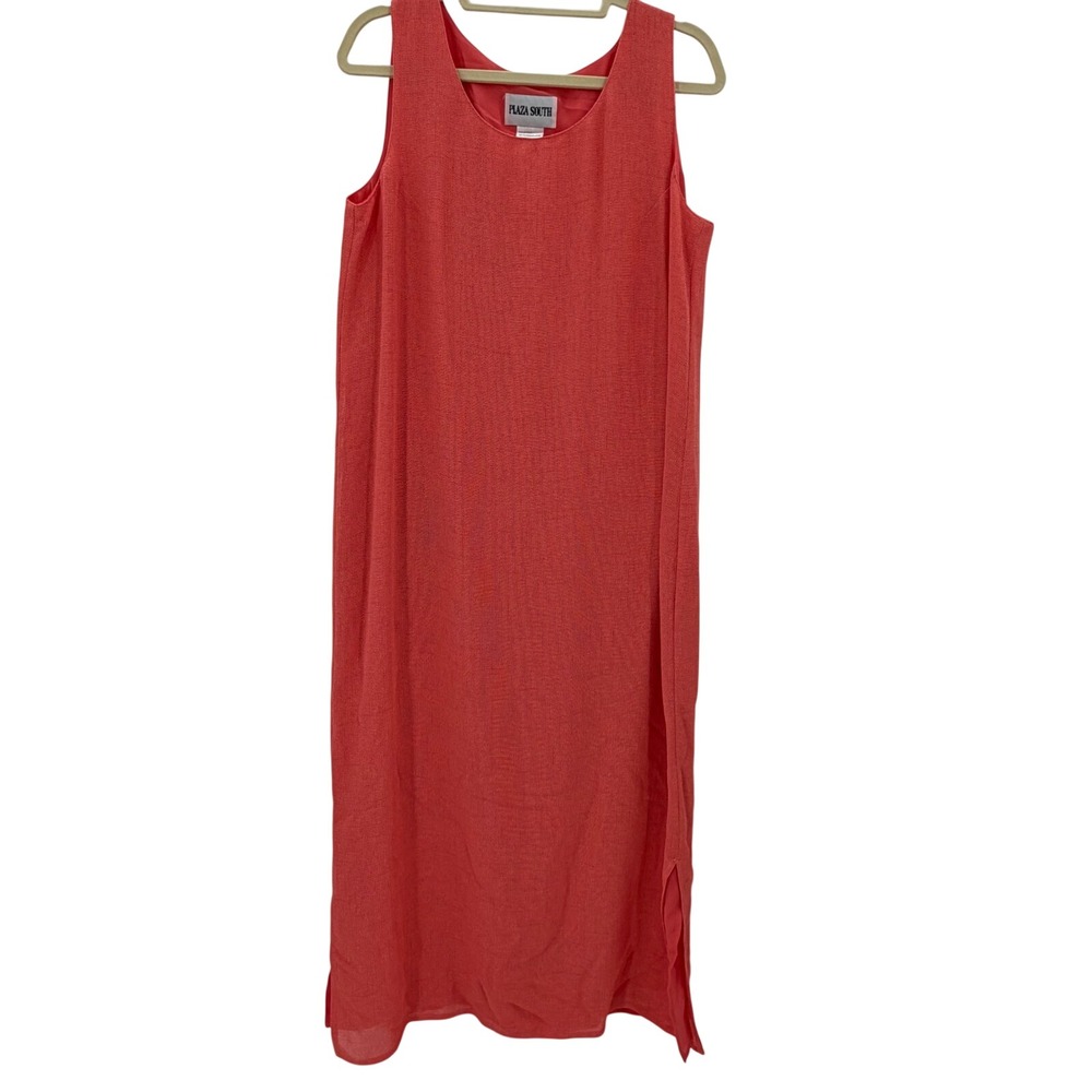 Plaza South Maxi Shift Dress size 12 Sleeveless Textured Slits Coral coastal